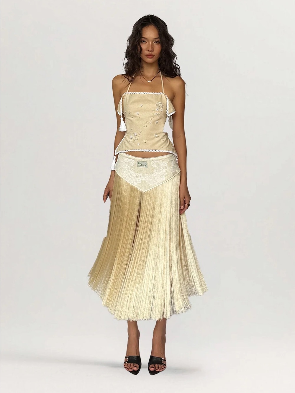 Cream Fringe Midi Skirt - Vintage-Inspired Women’s Skirt